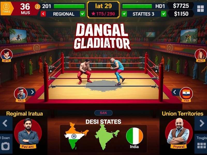 Dangal Gladiator Real-Time Multiplayer Gameplay with 4 Players from Different Indian States